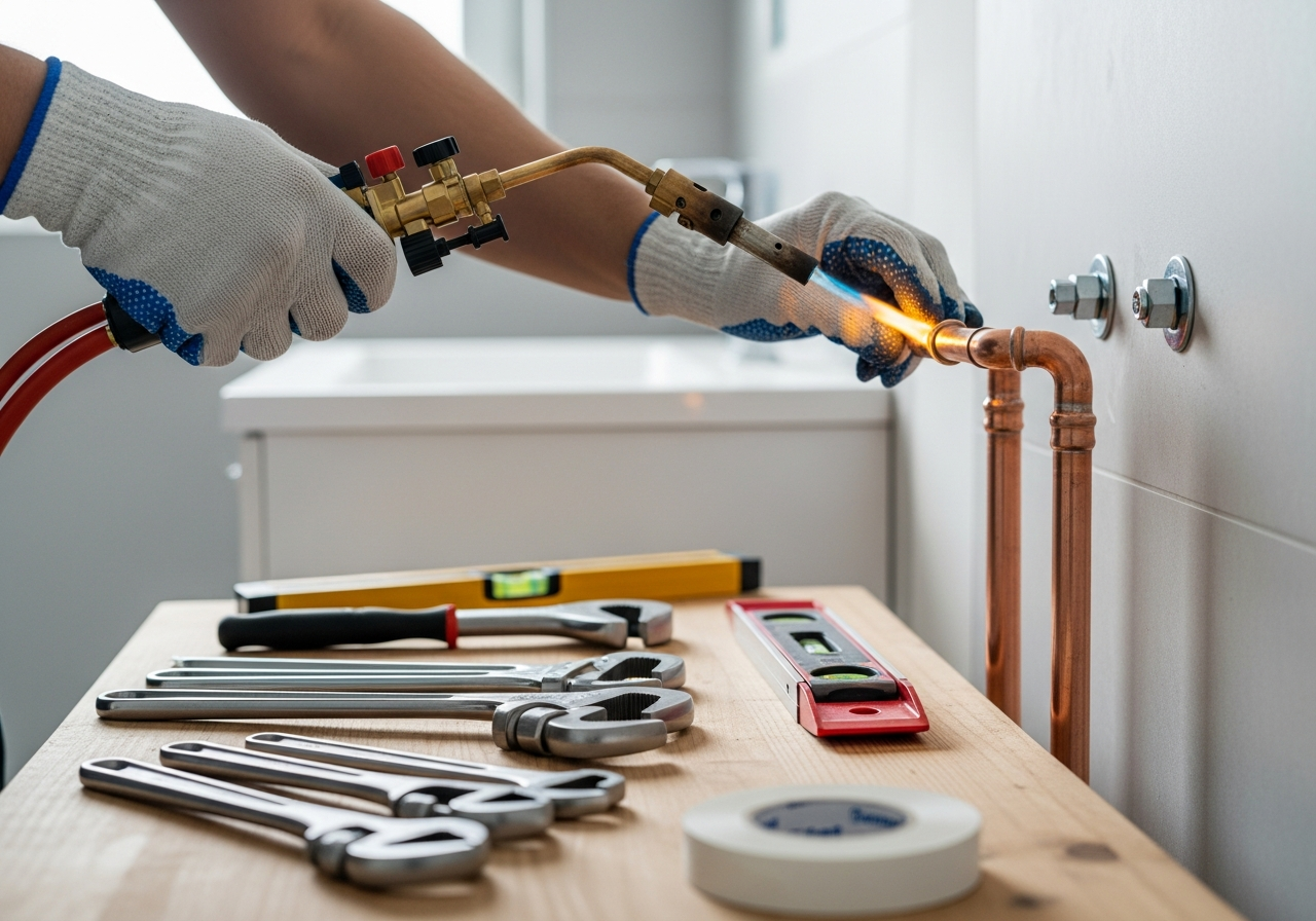 Sanitär- und Gas-Installation mit Kupferrohren